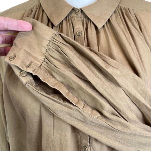 Nili Lotan Miles Blouse in Camel Tan Button Front Collar FOR REPAIR Size Medium - Picture 3 of 15